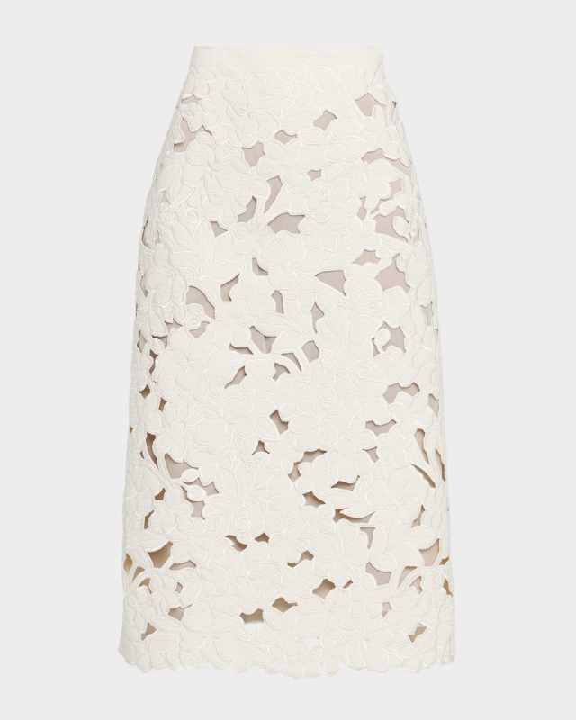 Tweed Embroidered Cutout Midi Suiting Skirt